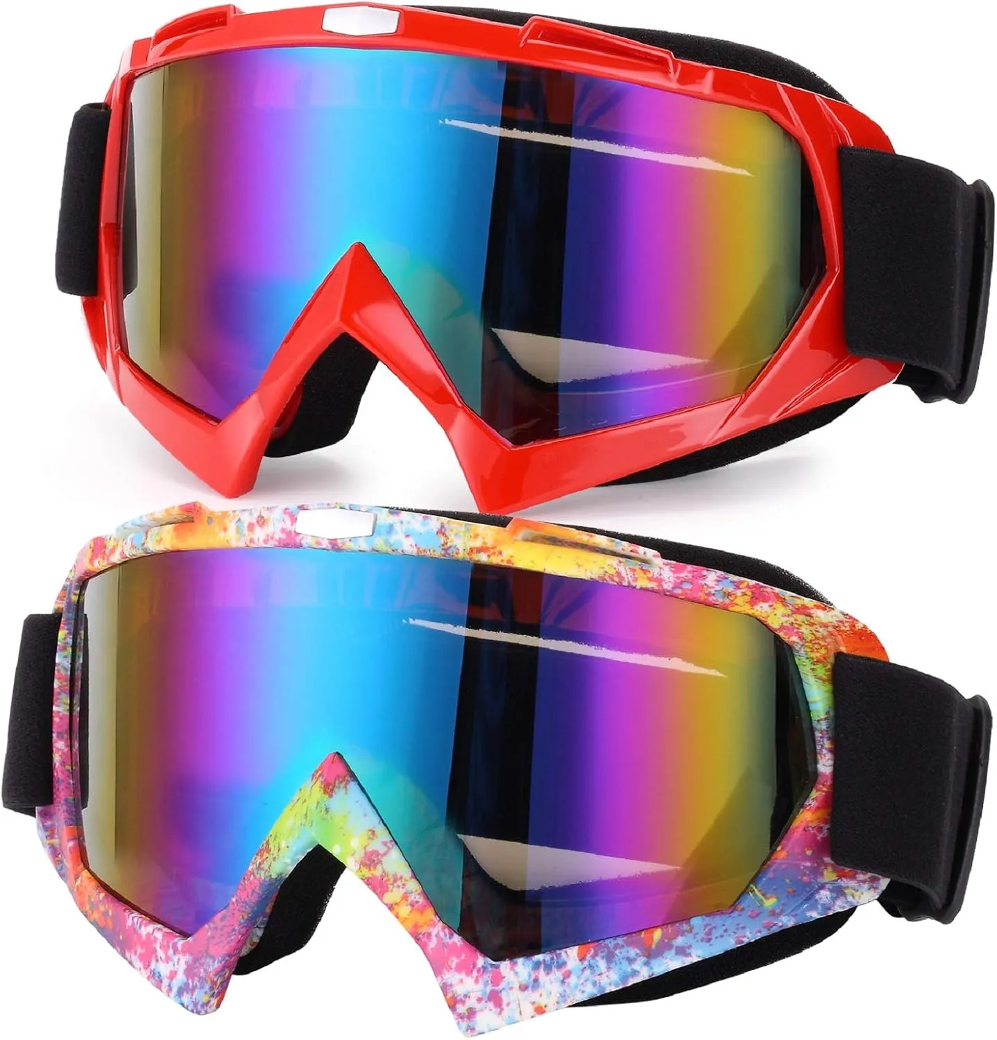 Ski Goggles, 2 Pack Motorcycle Goggles Snowboard Glasses Men Women UV Protection Anti-Glare