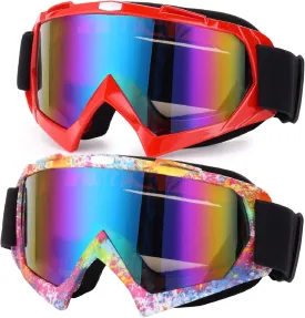Ski Goggles, 2 Pack Motorcycle Goggles Snowboard Glasses Men Women UV Protection Anti-Glare