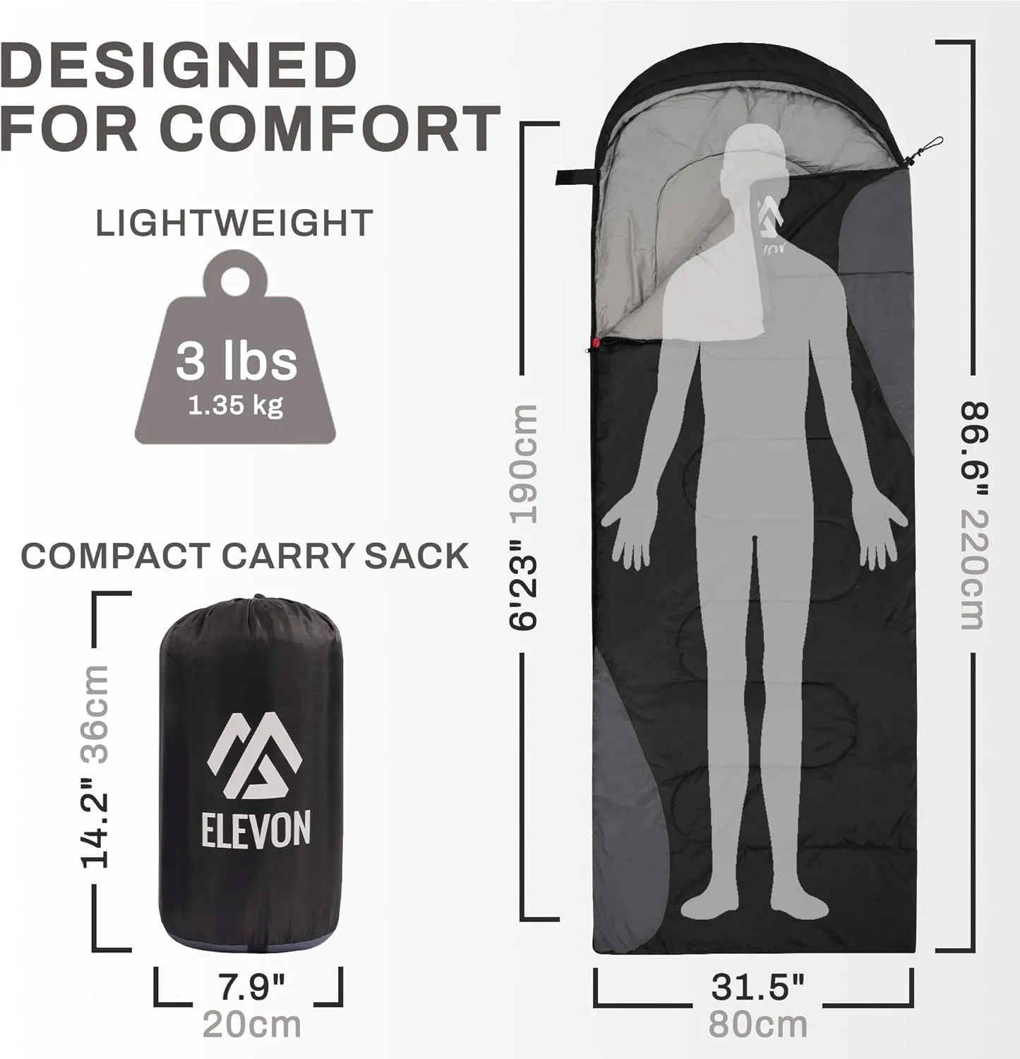 Sleeping Bag for Adults Teens Kids Cold Warm Weather, Portable Waterproof & Lightweight, Compact with Compression Sack, for 3-4 Seasons Camping, Backpacking, Hiking, Travel, Indoors Outdoors