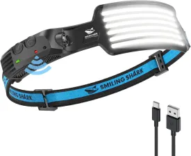 Smiling Shark Rechargeable Headlamp, 230Wide Angle 6*White Light The Brightest LED Head Lamp with Motion Sensor Waterproof Headlight for Camping Hiking Outdoor, Head-Lamp-LED-Frontale-Rechargeable