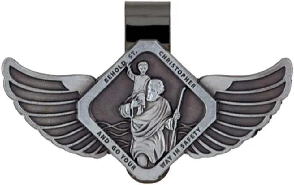 St Christopher Patron Saint of Travelers Auto Visor Clip with Angel Wings
