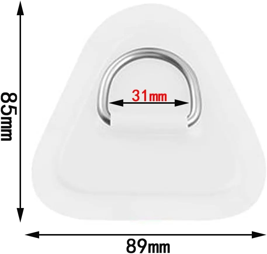 Stainless Steel D-Ring Pad PVC Triangle Patch with 8.2ft Bungee Cord and 6pcs Hooks for Inflatable Boat Sup Kayak Canoe Deck Surfboard Raft Stand Up Paddle Board (4pcs- White)