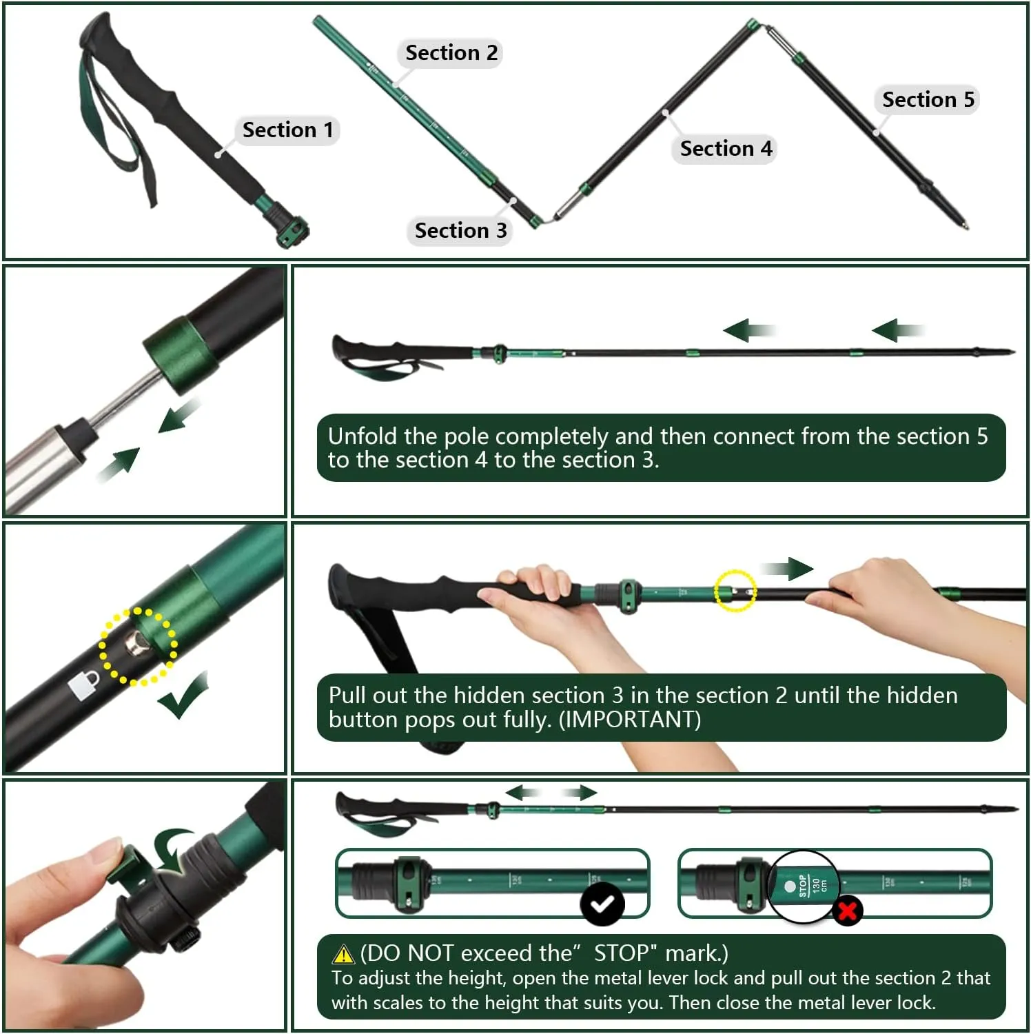 TheFitLife Collapsible Trekking Poles for Hiking  Lightweight Folding Walking Sticks for Men and Women with Extra-Long Foam Handle and Metal Flip Lock
