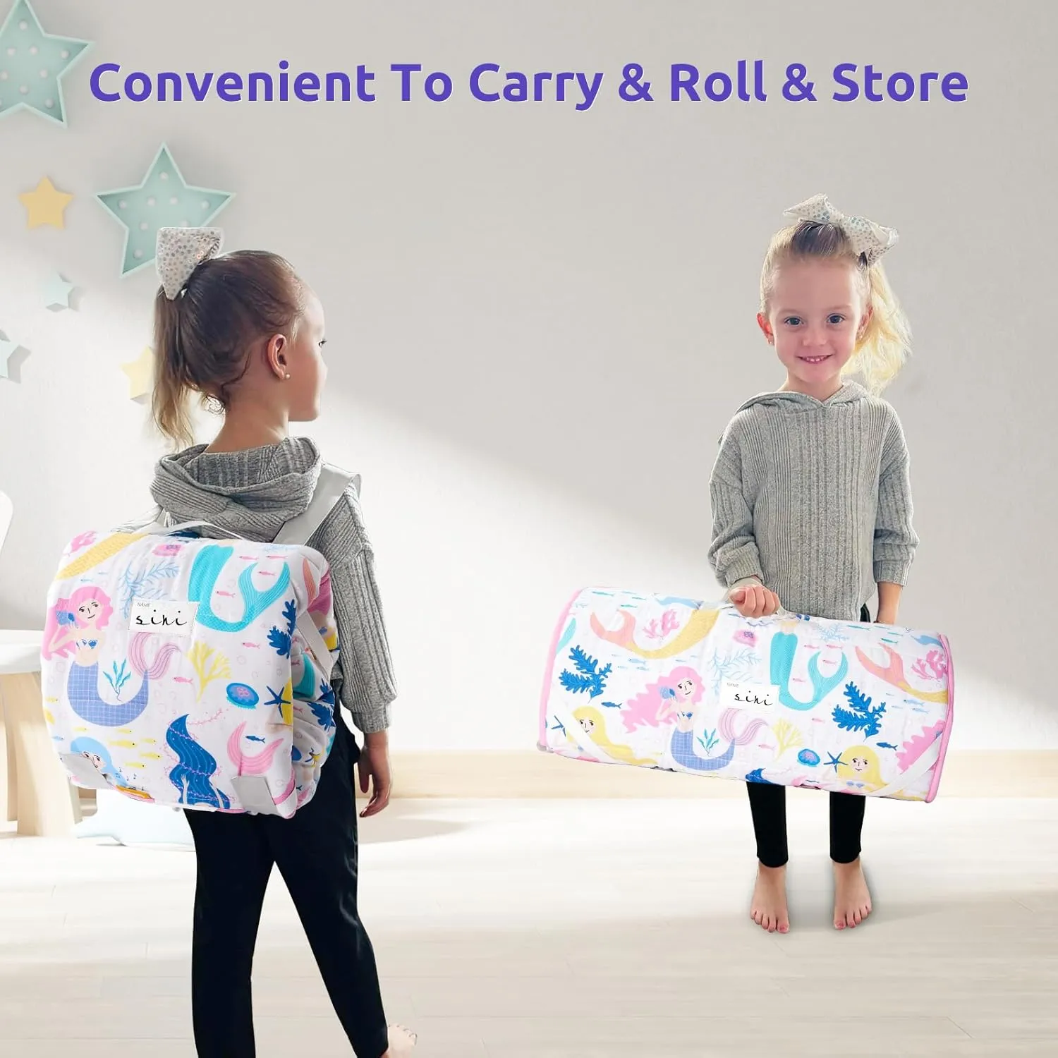 Toddler Nap Mat with Removable Pillow and Plush Blanket - 54" x 33"for Kids Ages 3-6 Years - Soft Kids Sleeping Bag for Toddlers - Roll Up Design Great for Preschool, Daycare