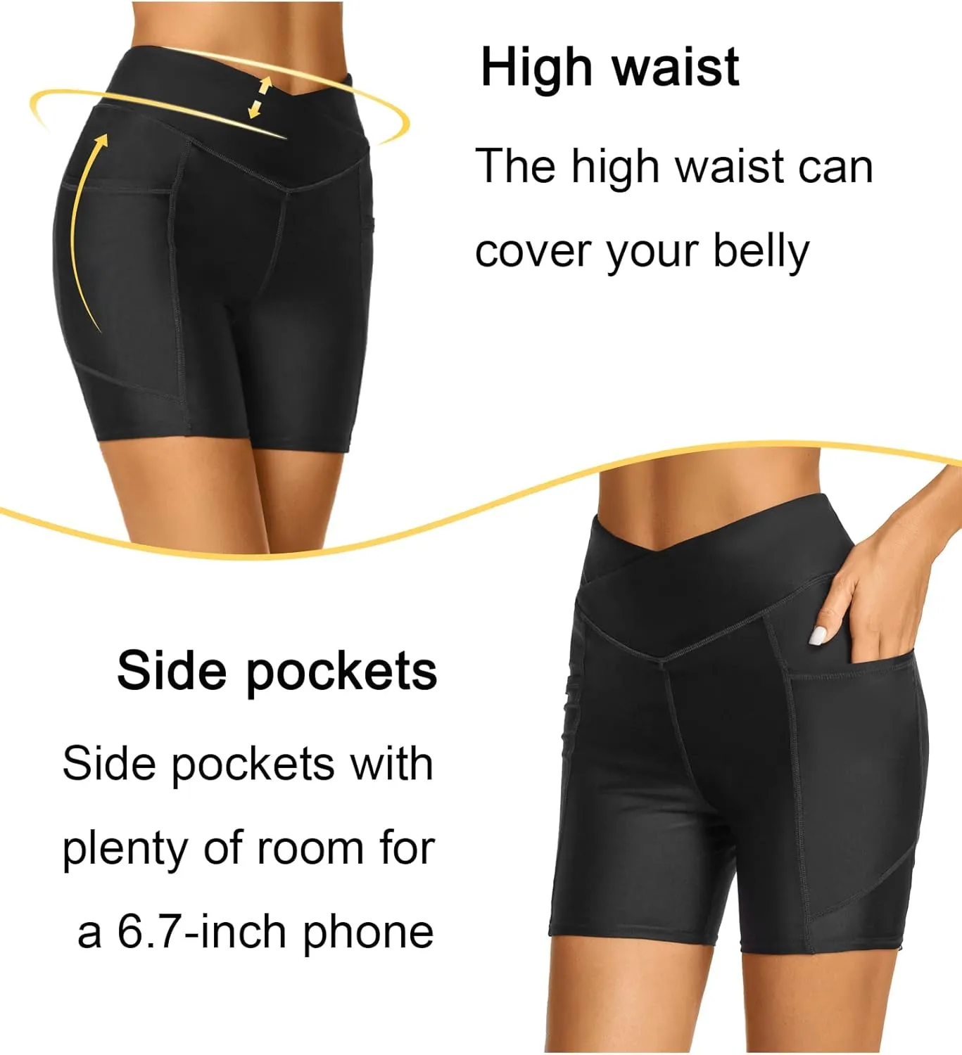 Tournesol Women's Swim Shorts Bathing Suit Bottoms High Waisted Swimsuit Tankini Boy Shorts with Pocket 5 Inch Black