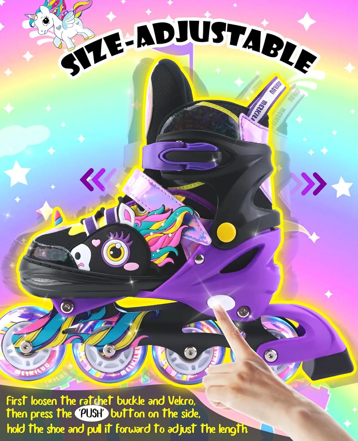 Unicorn Kids Inline Skates for Girls Women,WESKIFAN Rainbow Blades Skates with Shiny Light up Wheels&Adjustable Ages 6-8-12 Year Old, Roller Skates for Birthday Xmas Gifts Toys, Patines para Nias