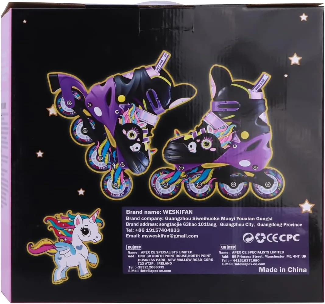 Unicorn Kids Inline Skates for Girls Women,WESKIFAN Rainbow Blades Skates with Shiny Light up Wheels&Adjustable Ages 6-8-12 Year Old, Roller Skates for Birthday Xmas Gifts Toys, Patines para Nias