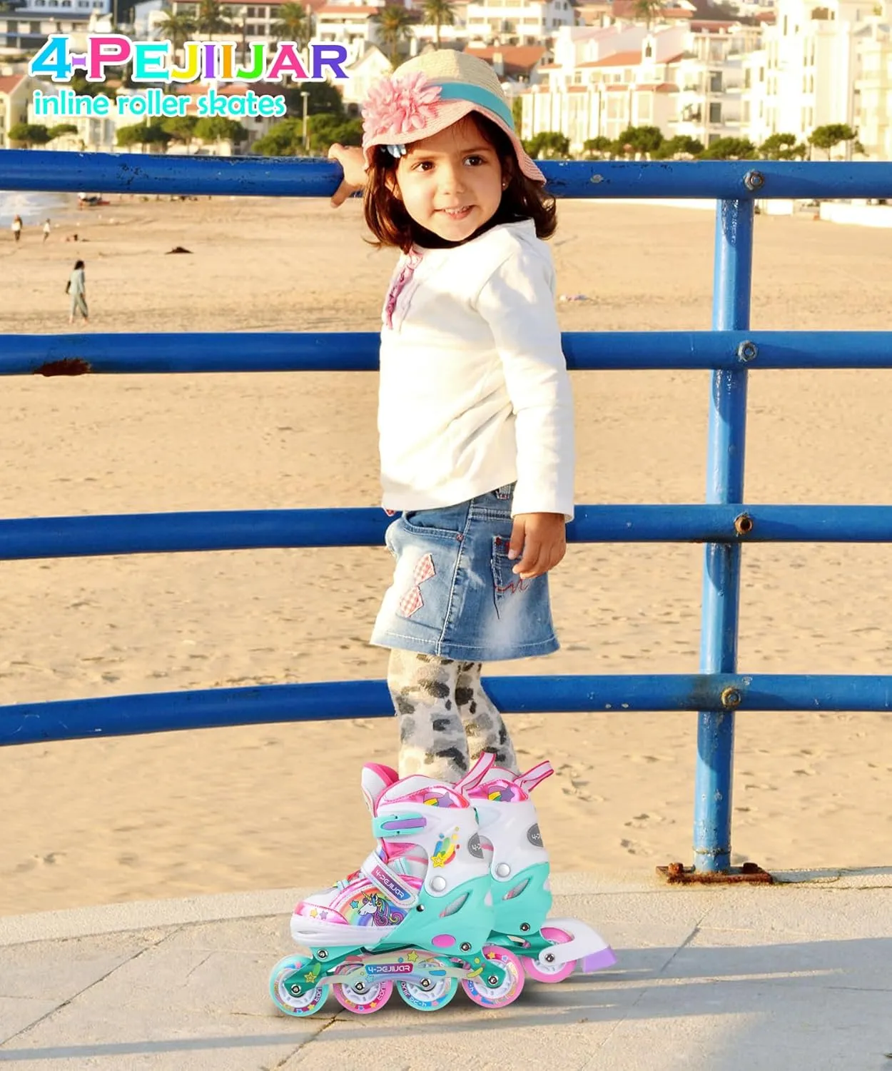 Unicorn Rainbow Inline Skates for Girls Teens Womans,4-Pejiijar Roller Skates for Girls Ages 6-8-12 w/Luminous Wheels,Kids Adjustable Roller Shoes for Birthday Xmas Gifts