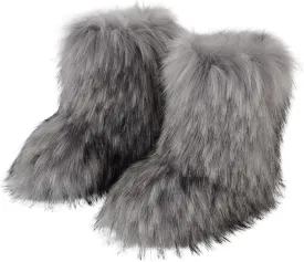 Valpeak Snow Boots for Women 2024 Furry Boots Winter Knee High Flat Heel Fluffy Faux Fur Boots