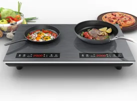 VBGK Double Induction Cooktop, 24 inch 4000W Electric cooktop with hot plate, induction stove top with LED Touch Screen 9 Levels Settings with Child Safety Lock & Timer 110V Induction cooktop 2 burner
