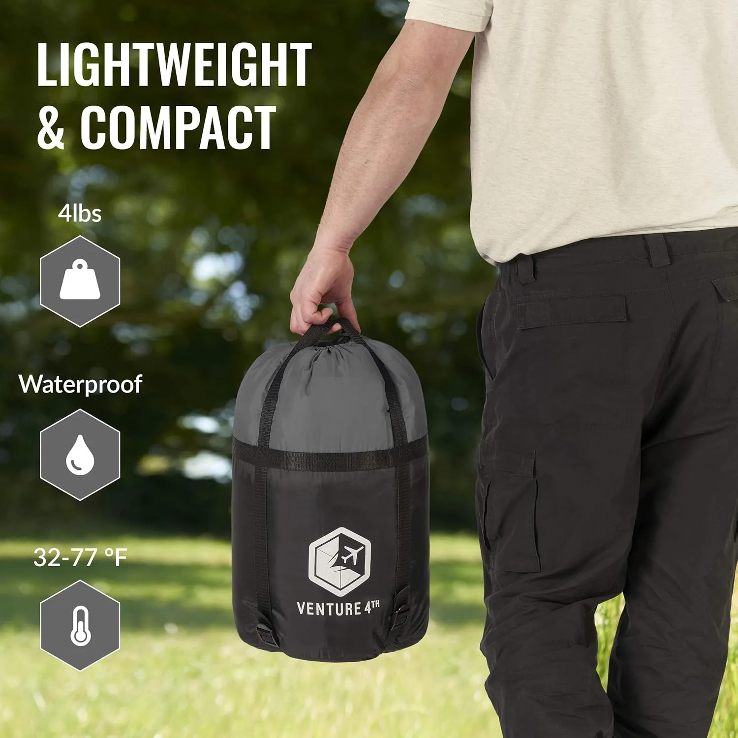 VENTURE 4TH Backpacking Sleeping Bag  XXL, Double and Single Sizes - Lightweight Warm & Cold Weather Sleeping Bags for Adults, Kids & Couples  Ideal for Hiking, Camping & Outdoor Adventures