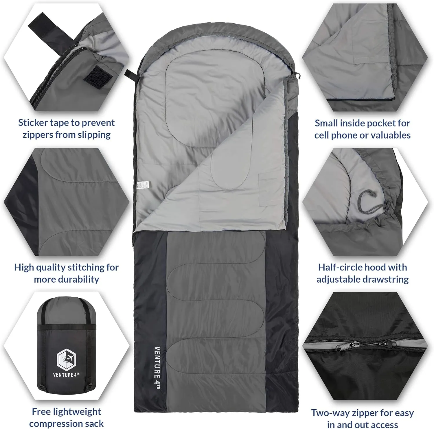 VENTURE 4TH Backpacking Sleeping Bag  XXL, Double and Single Sizes - Lightweight Warm & Cold Weather Sleeping Bags for Adults, Kids & Couples  Ideal for Hiking, Camping & Outdoor Adventures