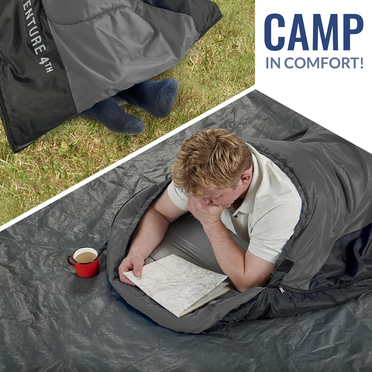 VENTURE 4TH Backpacking Sleeping Bag  XXL, Double and Single Sizes - Lightweight Warm & Cold Weather Sleeping Bags for Adults, Kids & Couples  Ideal for Hiking, Camping & Outdoor Adventures
