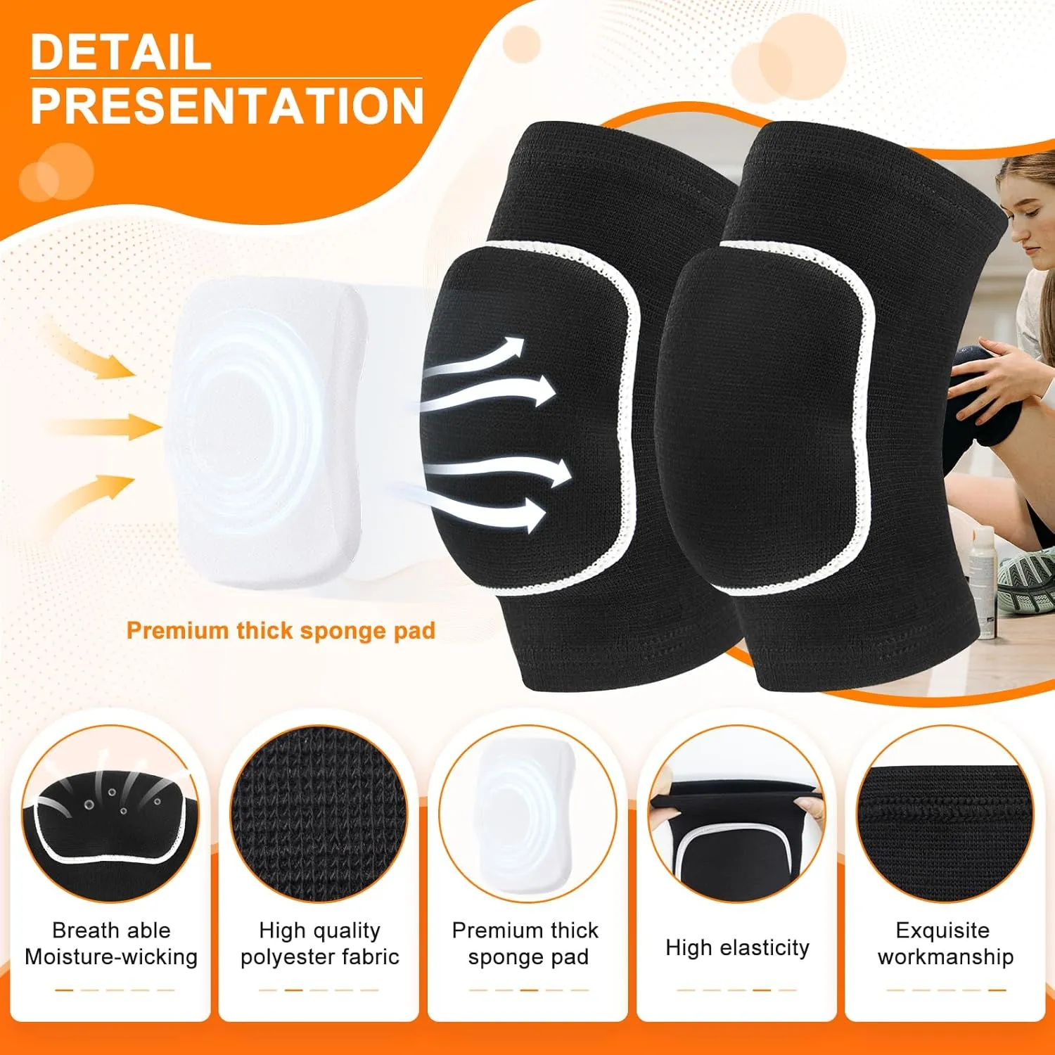 Volleyball Knee Pads for Dancers, Soft Breathable Knee Pads for Girls Women Men Youth Kids Knees Protective, Knee Brace for Volleyball Football Danceing Yoga Tennis Running Cycling Fitness