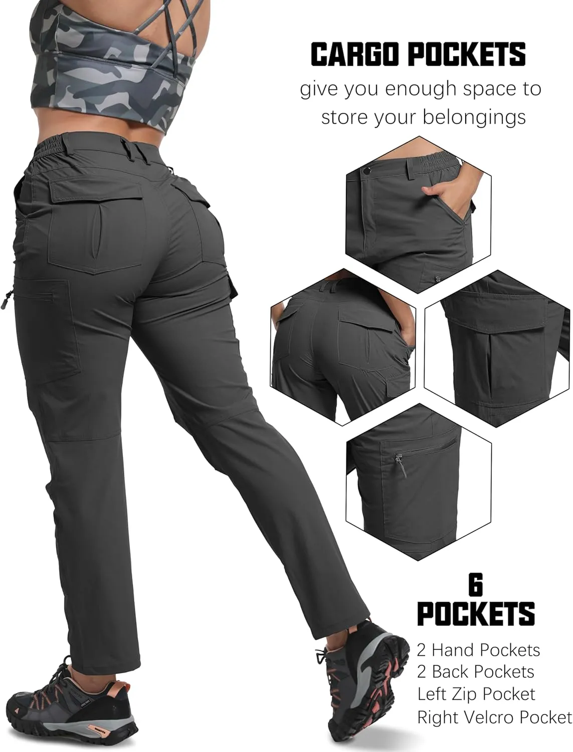 WENRONSTA Women's Hiking Cargo Pants Lightweight Quick Dry Waterproof UPF 50  Camping Fishing Travel Outdoor Work Pants