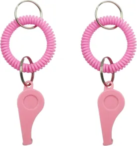 Whistle Keychain, 2 Pcs Emergency Whistle Bracelet Spring Whistle Keyring Blank Key Ring, Sport Whistle with Bracelet for Baggage DIY Name Tags, Pink