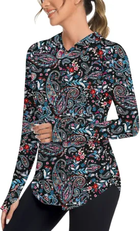 Women UPF50  Long Sleeve Shirts UV Protection Lightweight Sun Hoodie Hiking Workout Tops Quick Dry Outdoor