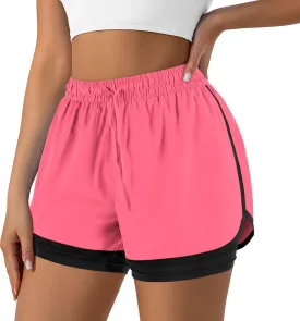 Women's 2 in 1 Running Shorts for Gym Yoga Workout Athletic Shorts High-Waisted Shorts with Liner Pockets