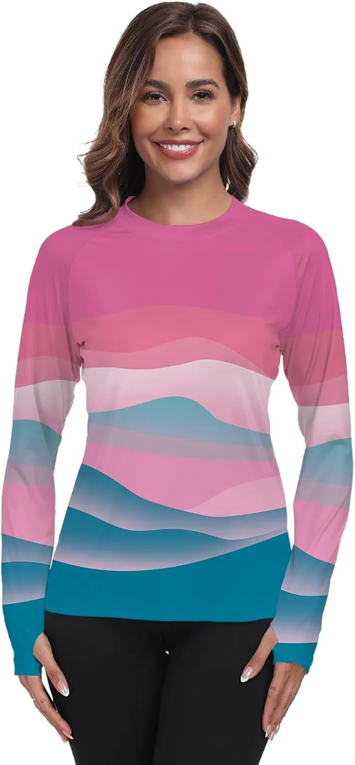 Womens Rash Guard Long Sleeve UPF 50  UV Sun Protection Swim Shirts SPF Quick Dry Lightweight Hiking Workout Tops