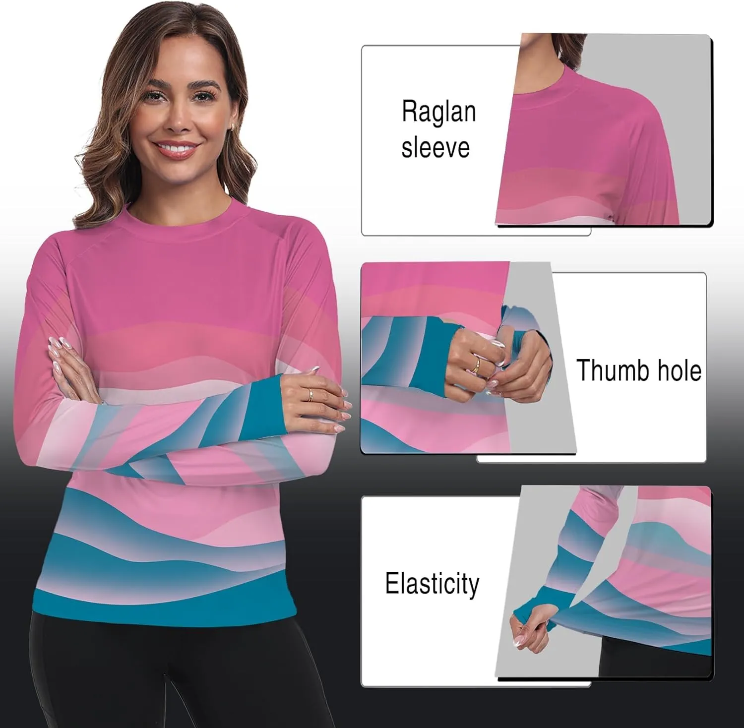 Womens Rash Guard Long Sleeve UPF 50  UV Sun Protection Swim Shirts SPF Quick Dry Lightweight Hiking Workout Tops