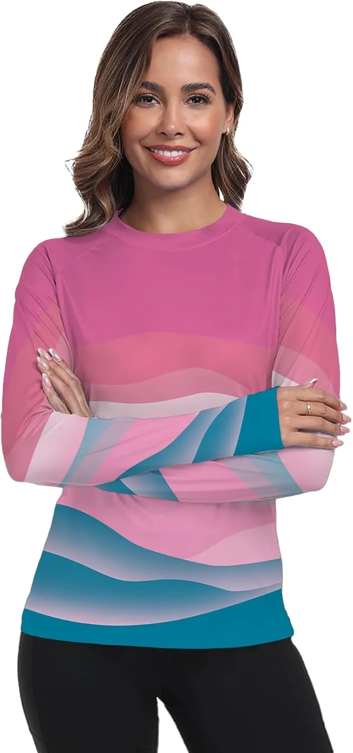 Womens Rash Guard Long Sleeve UPF 50  UV Sun Protection Swim Shirts SPF Quick Dry Lightweight Hiking Workout Tops