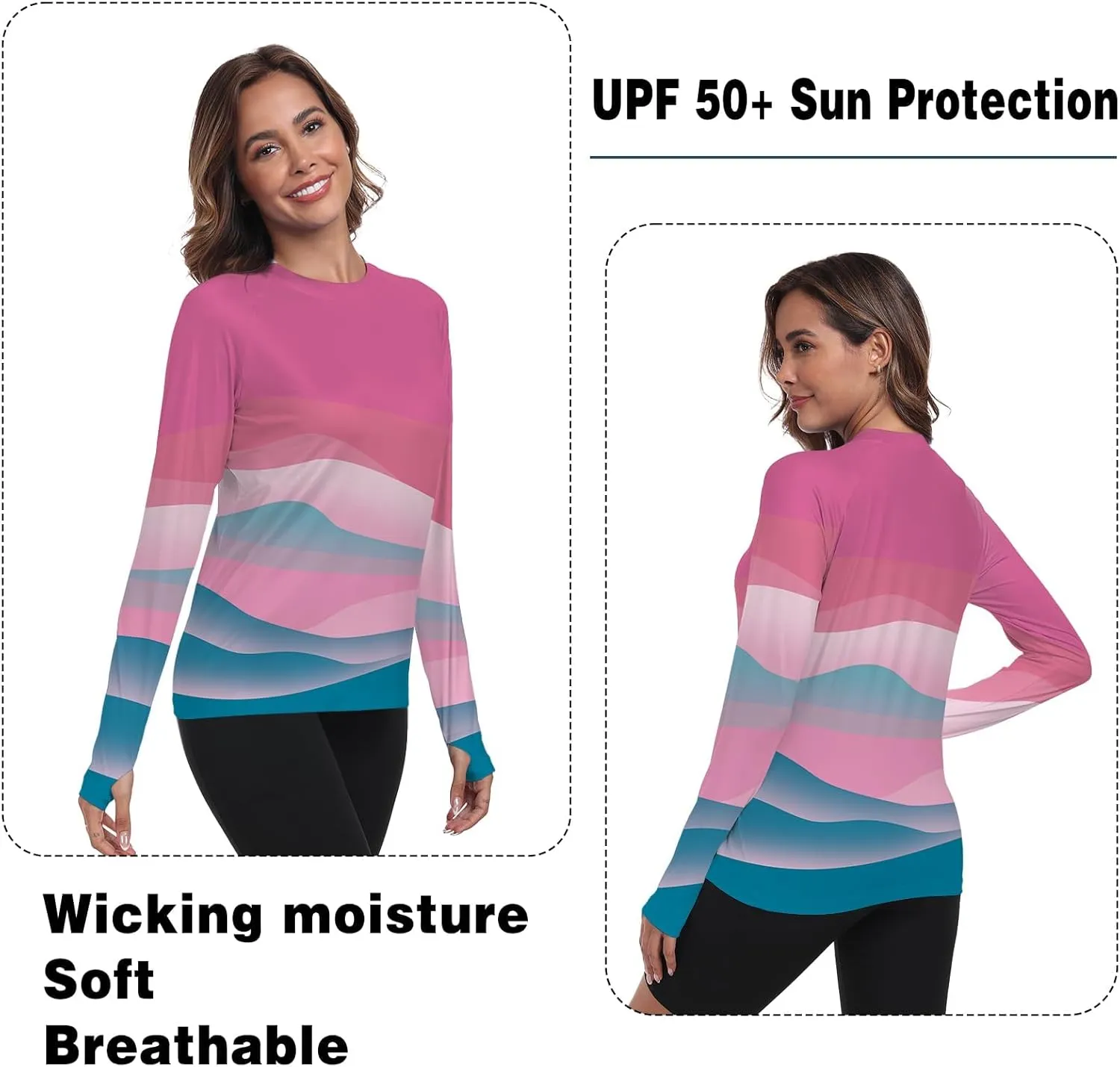 Womens Rash Guard Long Sleeve UPF 50  UV Sun Protection Swim Shirts SPF Quick Dry Lightweight Hiking Workout Tops