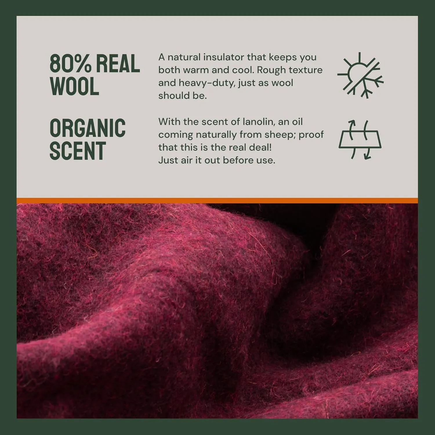Woolly Mammoth Merino Wool Blanket - Large 66" x 90", 4LBS Camp Blanket | Cabin Throw, Cold Weather, Emergency, Camping Gear, Hiking, Survival, Army, Outside, Outdoors, Twin Size, Burgundy Color
