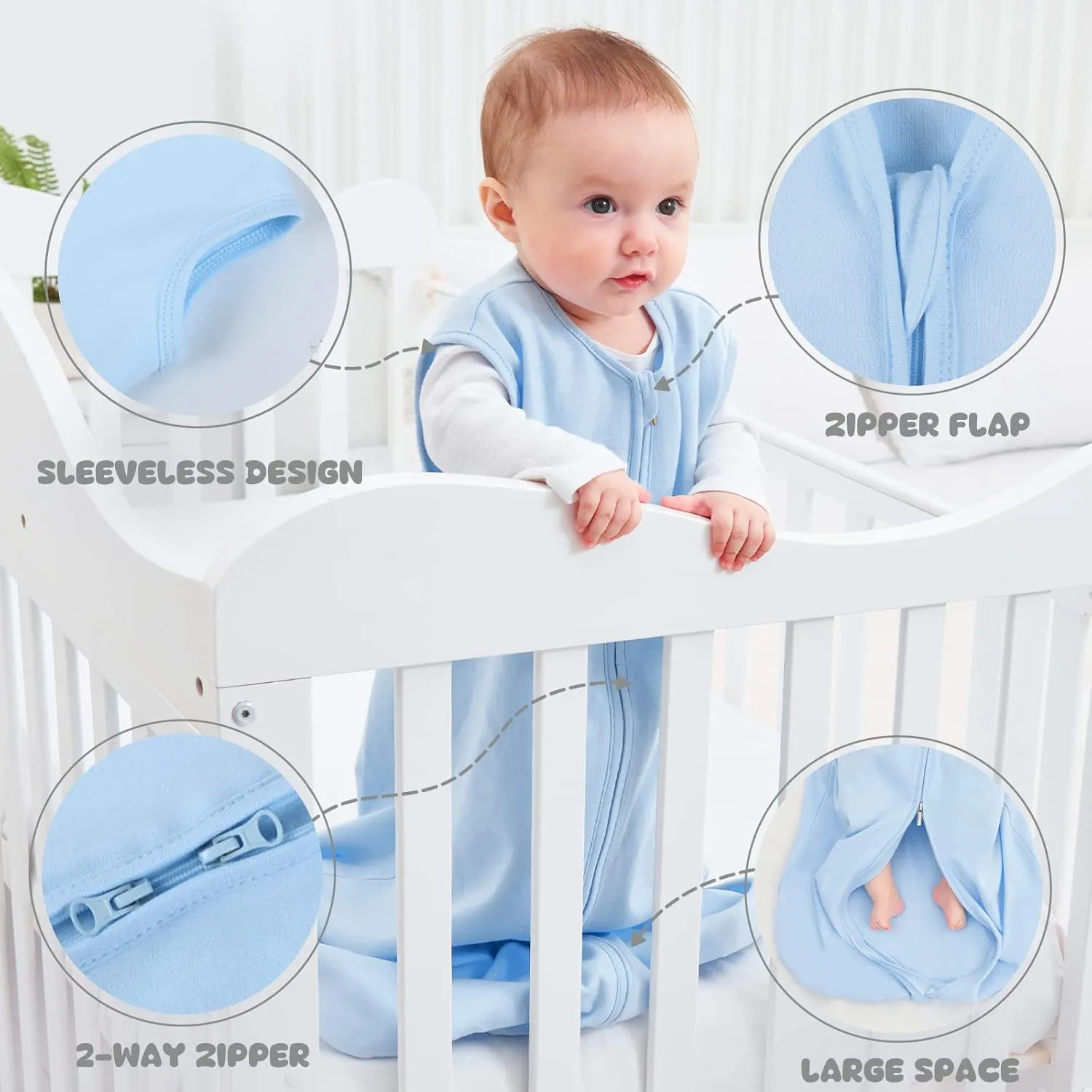 Yoofoss Baby Sleep Sack 0-6 Months 100% Organic Cotton 0.5 TOG Baby Sleeping Bag 2-Way Zipper Toddler Wearable Blankets 3 Pack Breathable Lightweight (Small)