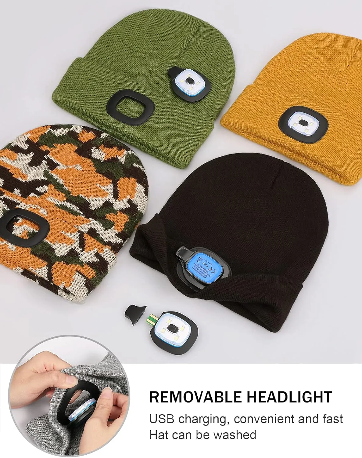 YunTuo LED Beanie with The Light, Unisex USB Rechargeable Headlamp Winter Knitted Cap Gifts for Men Dad Husband Him