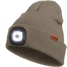 YunTuo LED Beanie with The Light, Unisex USB Rechargeable Headlamp Winter Knitted Cap Gifts for Men Dad Husband Him