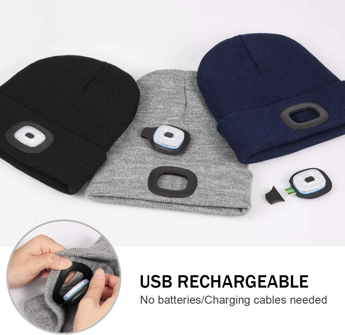YunTuo LED Beanie with The Light, Unisex USB Rechargeable Headlamp Winter Knitted Cap Gifts for Men Dad Husband Him