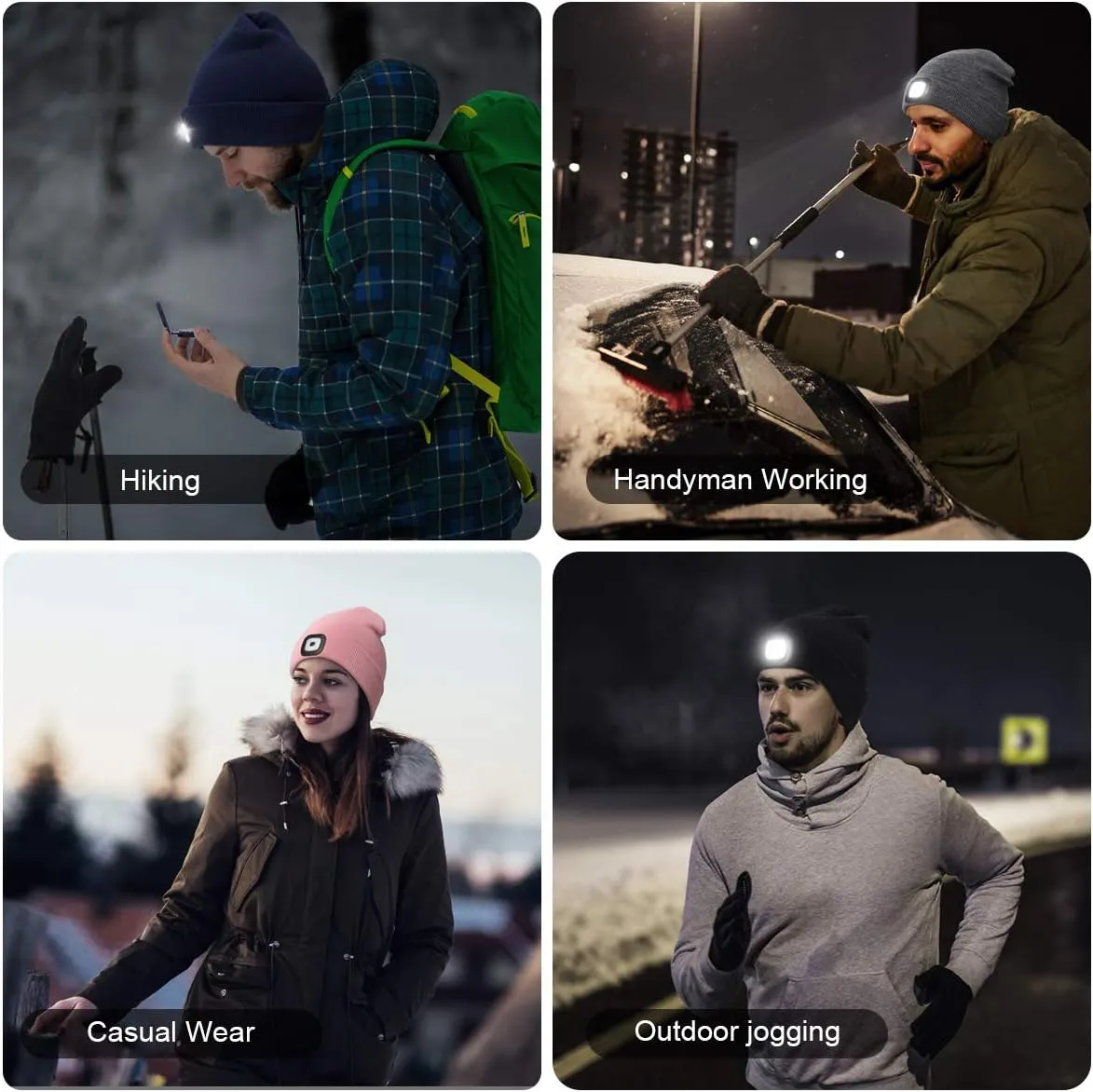 YunTuo LED Beanie with The Light, Unisex USB Rechargeable Headlamp Winter Knitted Cap Gifts for Men Dad Husband Him
