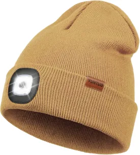 YunTuo LED Beanie with The Light, Unisex USB Rechargeable Headlamp Winter Knitted Cap Gifts for Men Dad Husband Him
