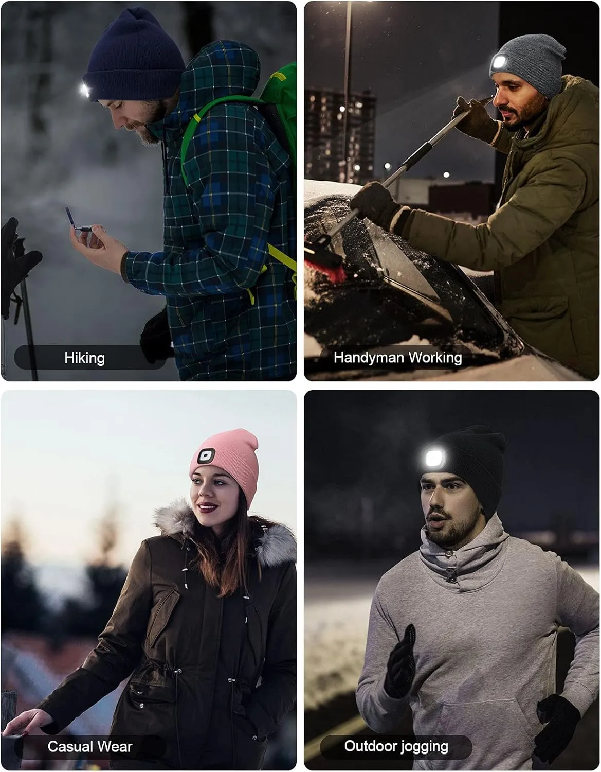 YunTuo LED Beanie with The Light, Unisex USB Rechargeable Headlamp Winter Knitted Cap Gifts for Men Dad Husband Him