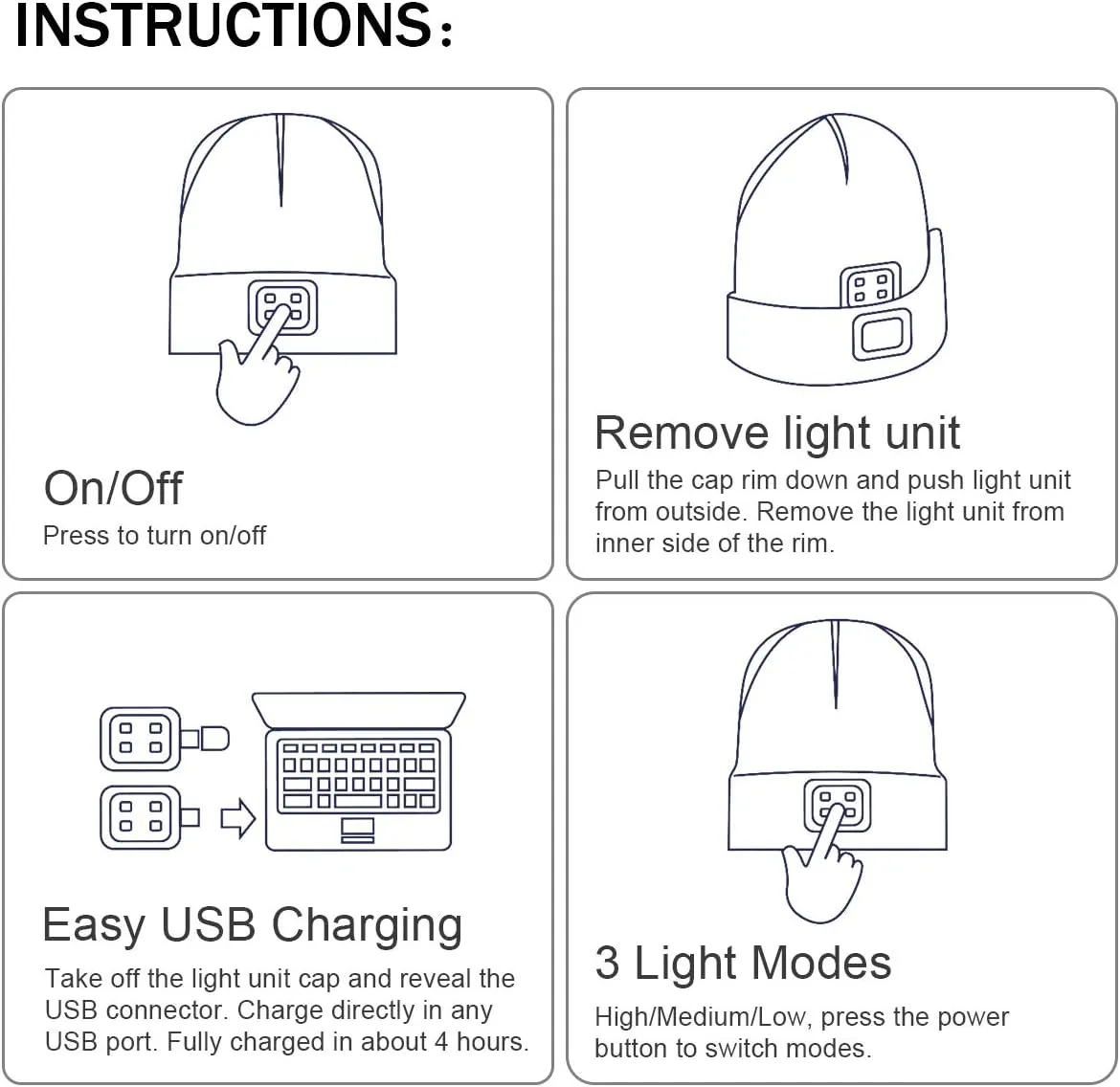 YunTuo LED Beanie with The Light, Unisex USB Rechargeable Headlamp Winter Knitted Cap Gifts for Men Dad Husband Him